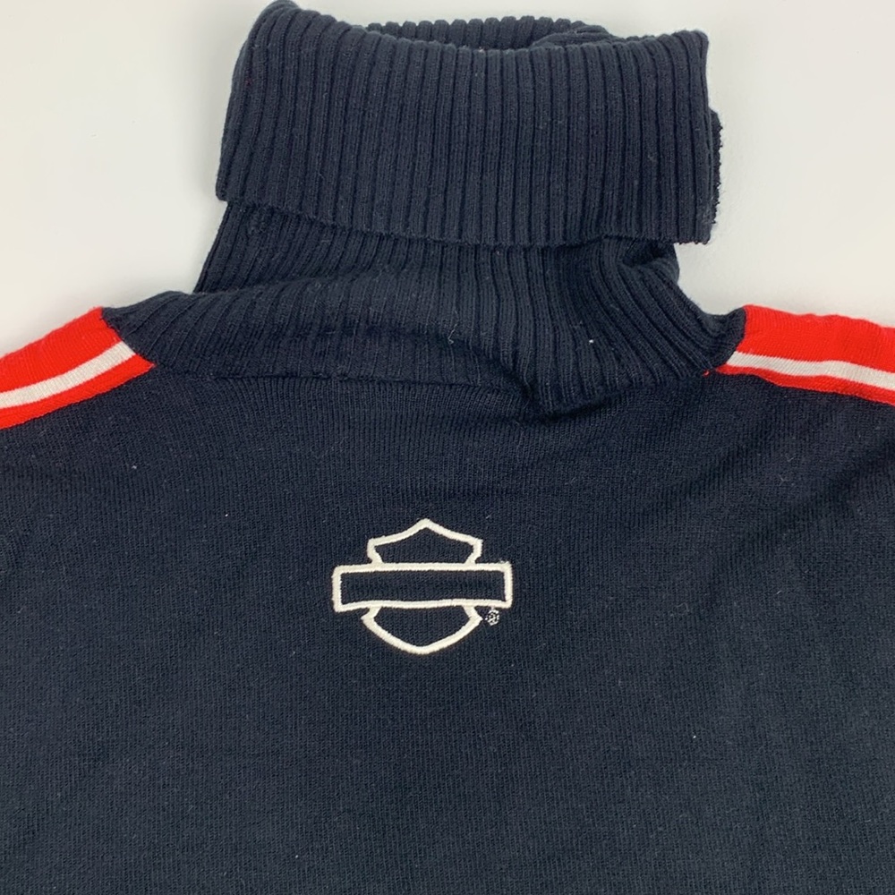 Harley-Davidson Black Turtleneck Sweater with Red Logo HD Sleeves Size Medium - Picture 9 of 11